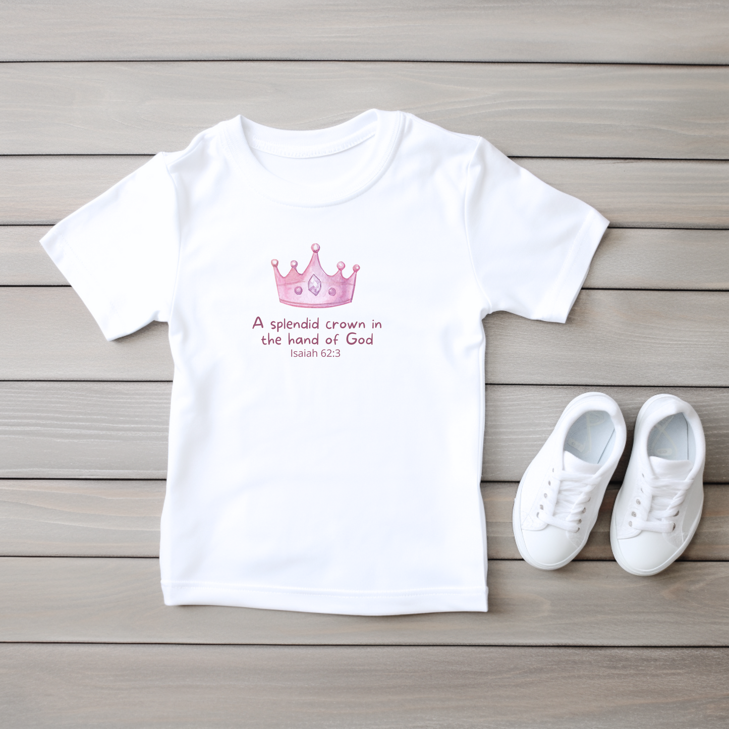 Christian Toddler Girl Shirt – Pink Crown Isaiah 62:3 Tee