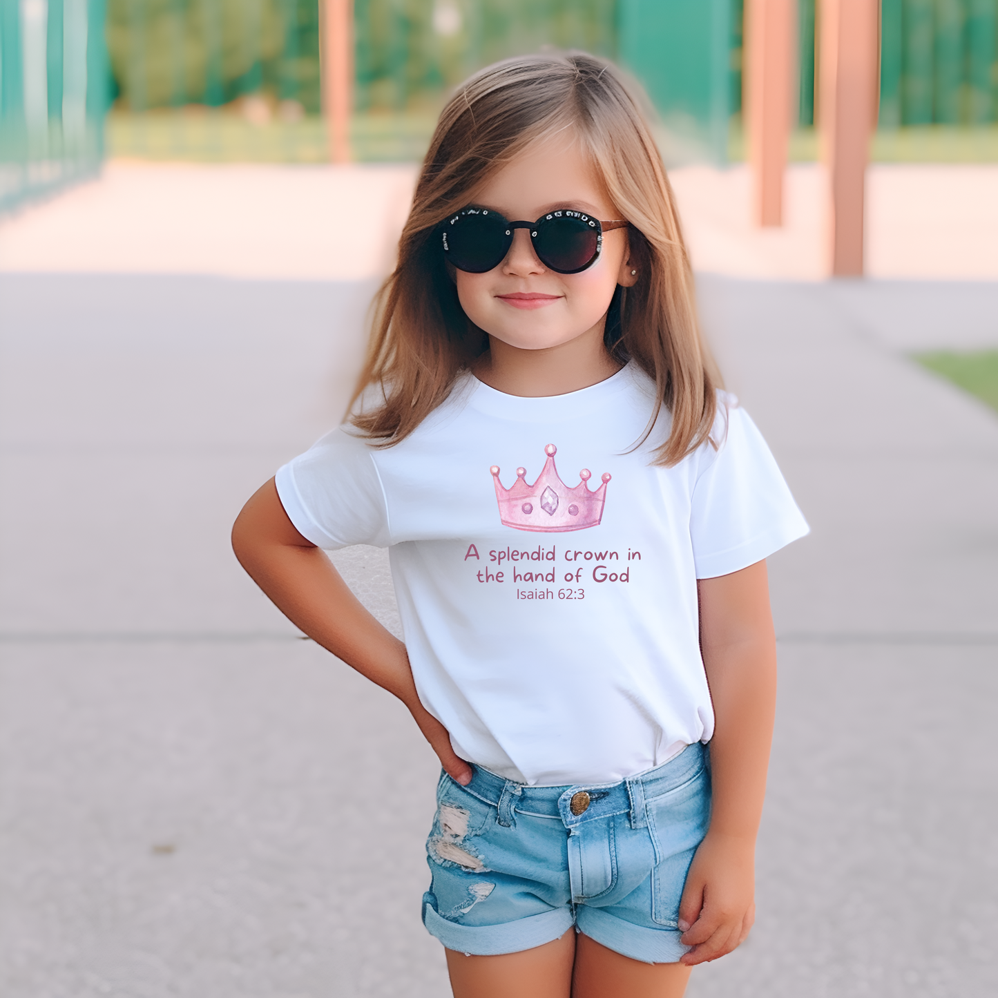 Christian Toddler Girl Shirt – Pink Crown Isaiah 62:3 Tee