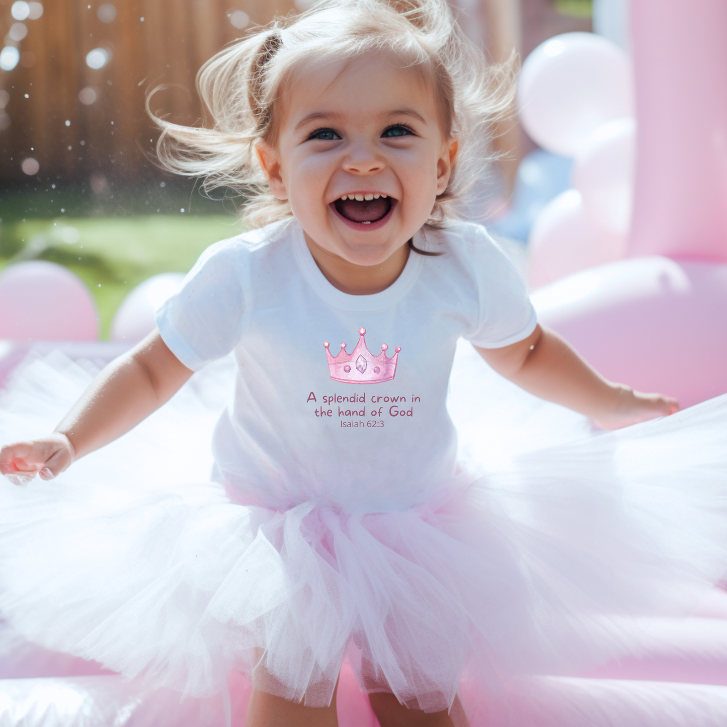 Christian Toddler Girl Shirt – Pink Crown Isaiah 62:3 Tee