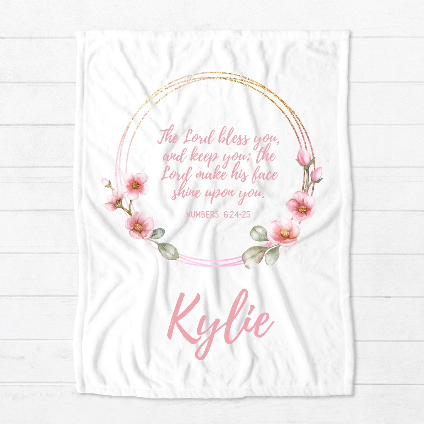 The Lord Bless You Pink Floral Blanket - Personalized