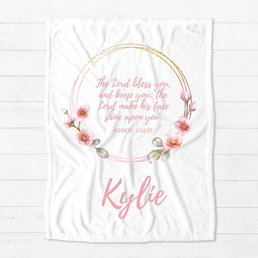 The Lord Bless You Pink Floral Blanket - Personalized