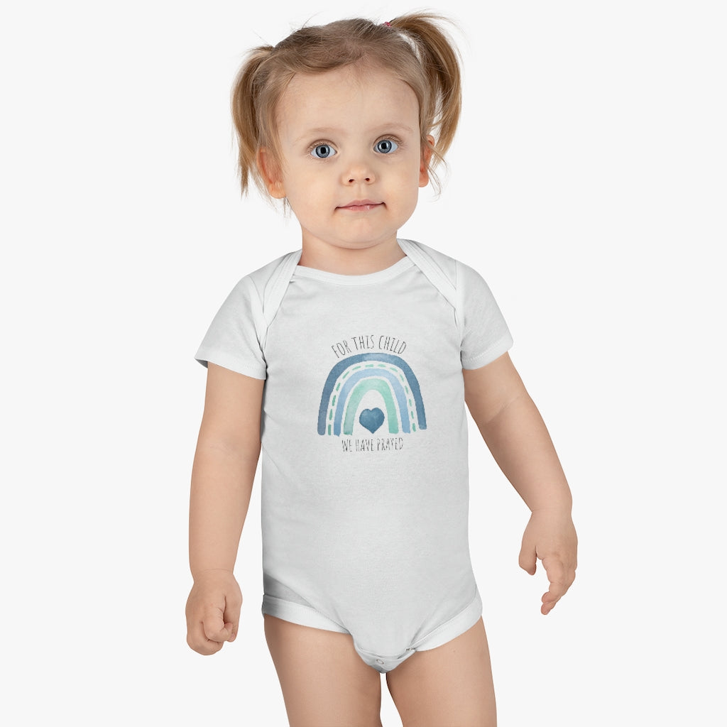 for this child we have prayed (blue) baby short sleeve onesie®
