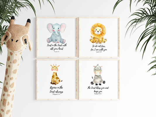 Christian Baby Shower Gift | Scripture Baby Gift | Christian Digital Nursery Art | Baby Animals | Jungle | Bible Verses
